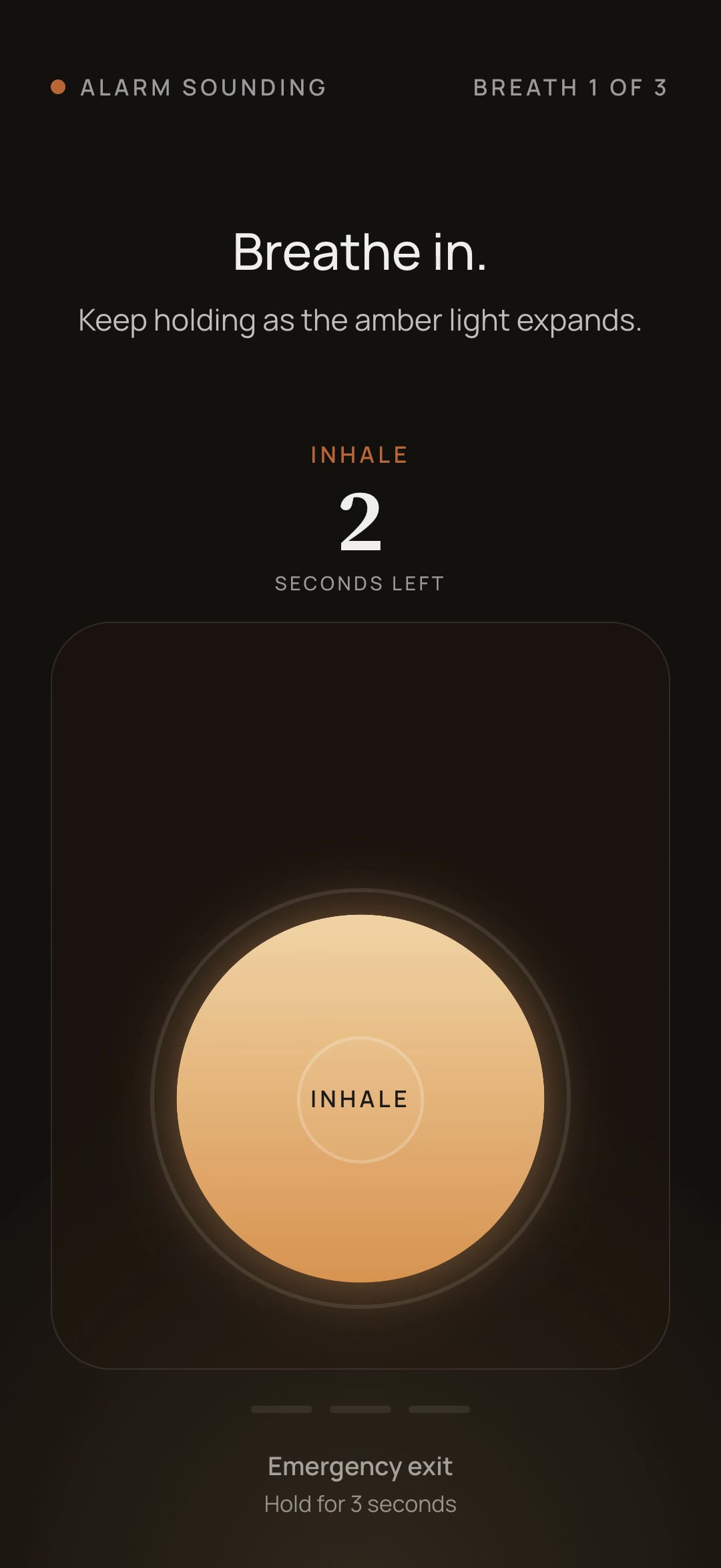 The Breathe Into Morning wake task showing a four-second inhale and six-second exhale.